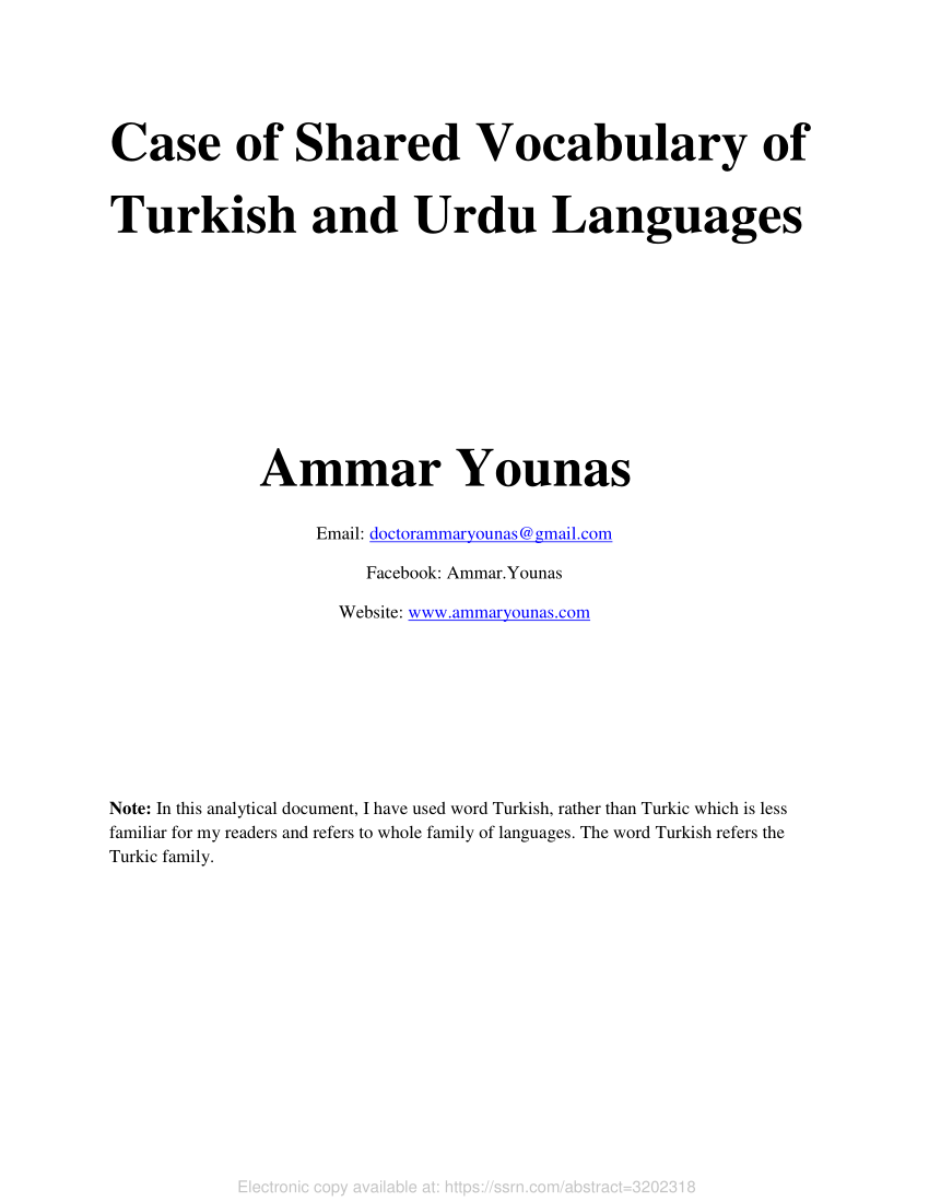pdf case of shared vocabulary of turkish and urdu languages similar words in turkish and urdu languages