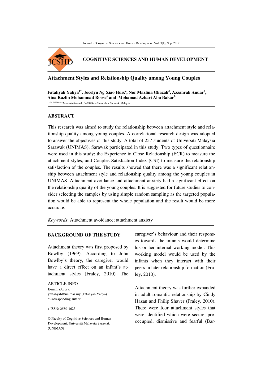 PDF) Attachment Styles and Relationship Quality among Young Couples