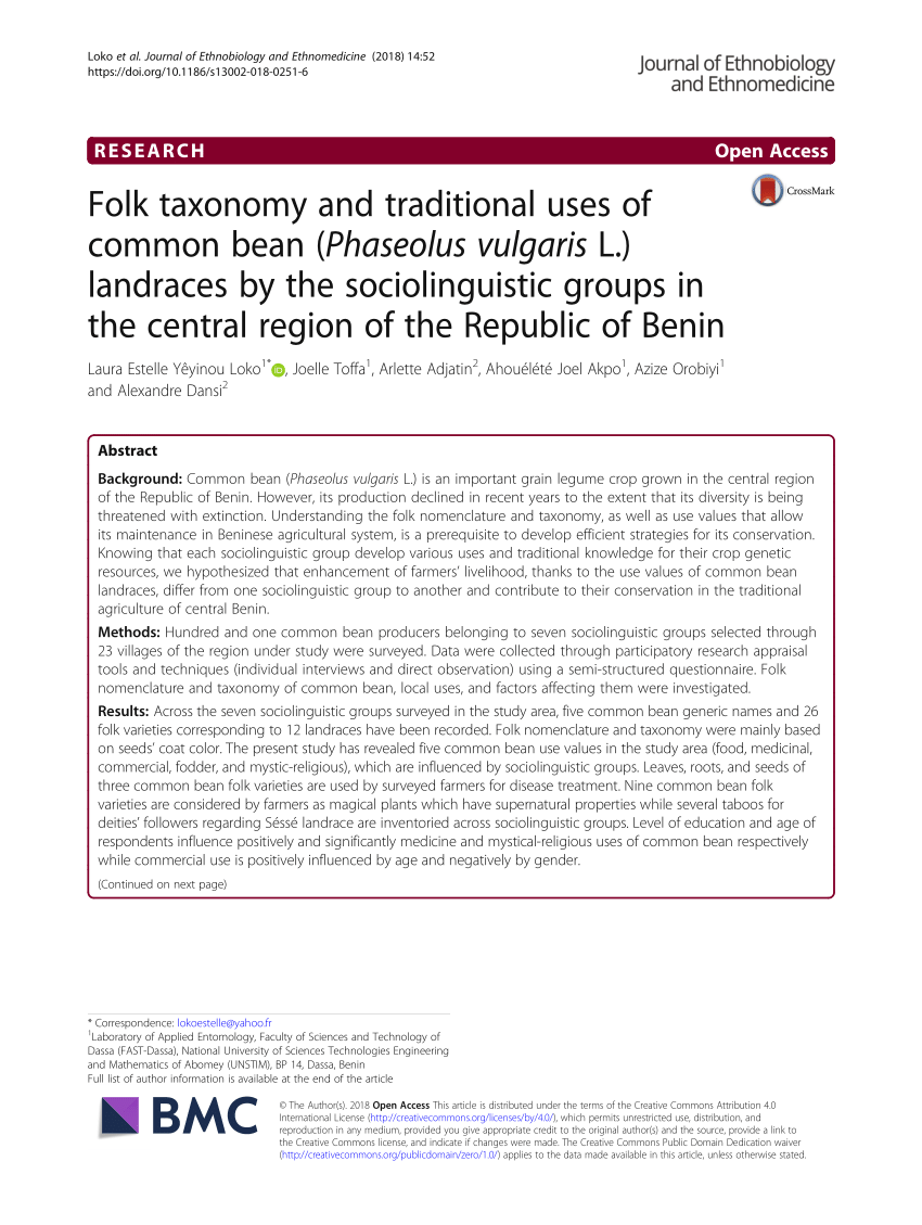 PDF) Folk taxonomy and traditional uses of common bean (Phaseolus