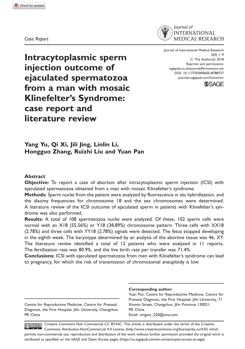 Pdf Intracytoplasmic Sperm Injection Outcome Of Ejaculated