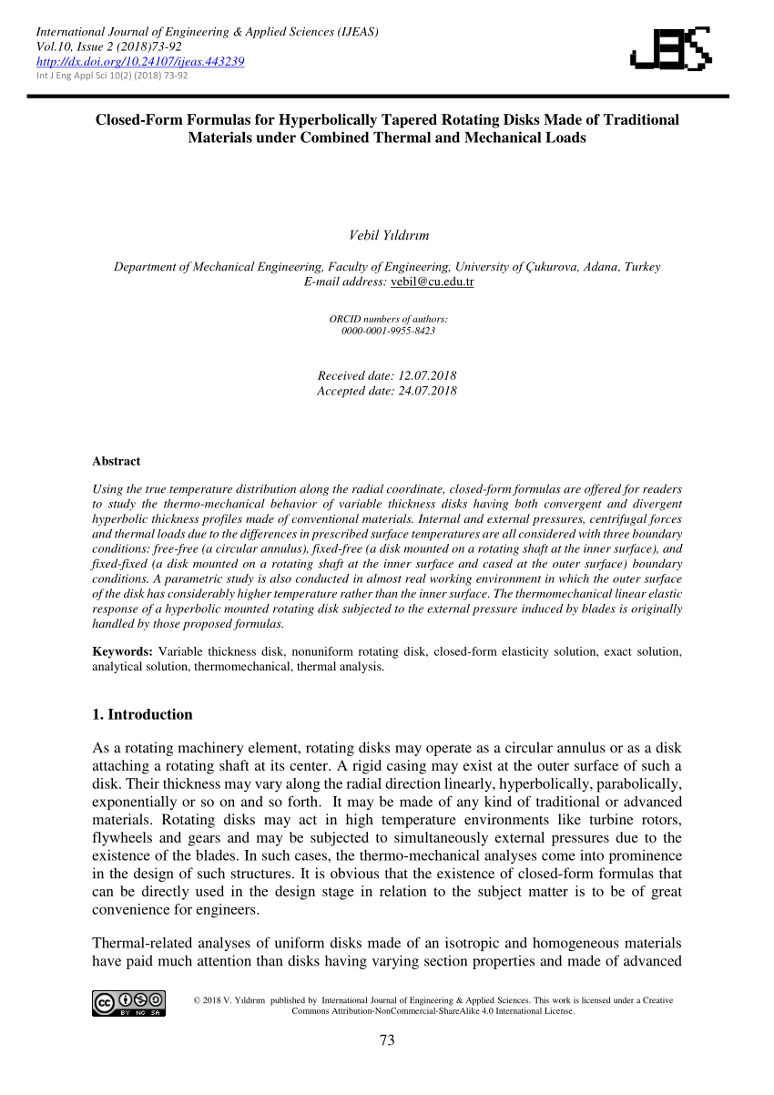 (PDF) Closed-Form Formulas for Hyperbolically Tapered Rotating Disks ...