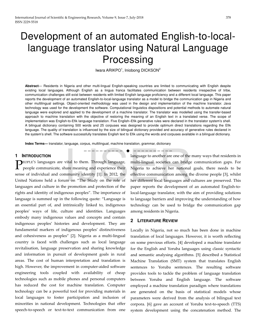 research paper on language translator