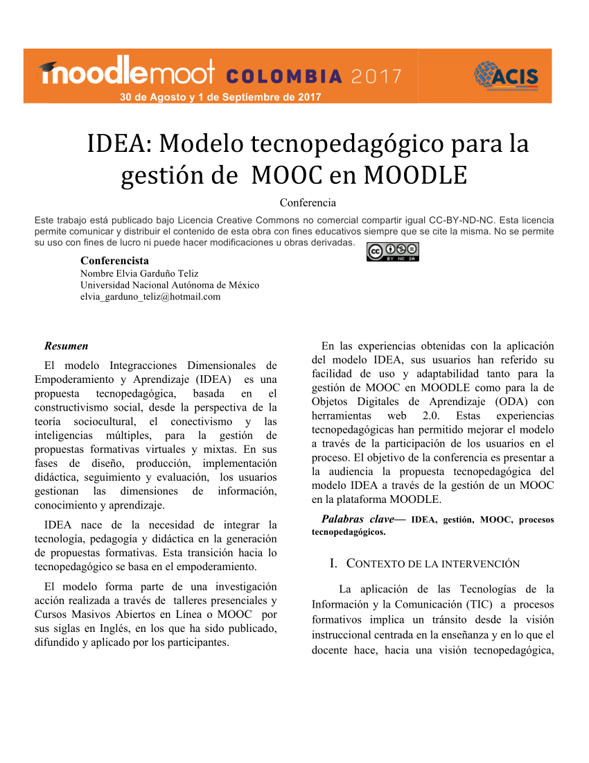 PDF) IDEA: Modelo tecnopedagógico para la gestión de MOOC en MOODLE