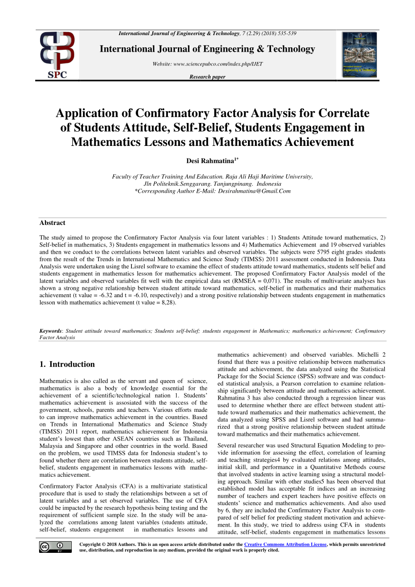 PDF) Application of Confirmatory Factor Analysis for Correlate of 