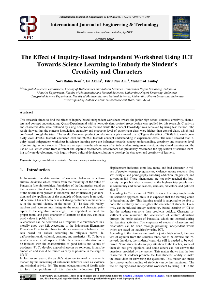 Pdf The Effect Of Inquiry Based Independent Worksheet Using Ict