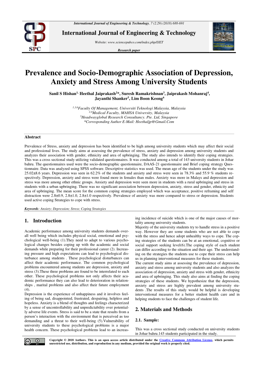 Pdf Prevalence And Socio Demographic Association Of Depression Anxiety And Stress Among University Students
