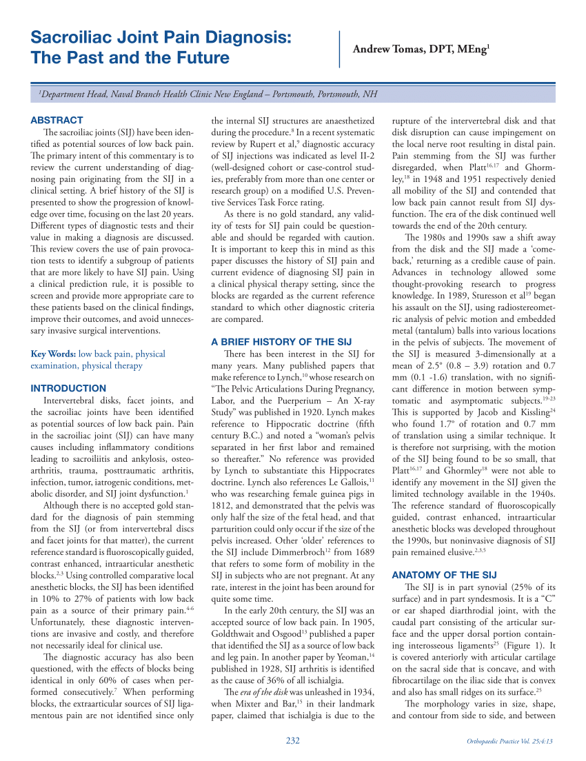 The sacro-iliac joint: A potentially painful enigma. Update on the