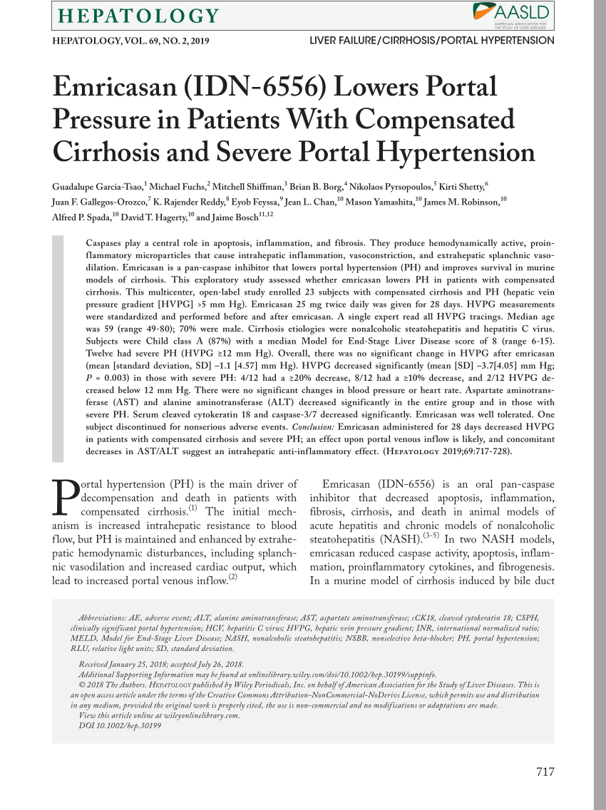 PDF) Emricasan (IDN-6556) Lowers Portal Pressure in Patients With ...