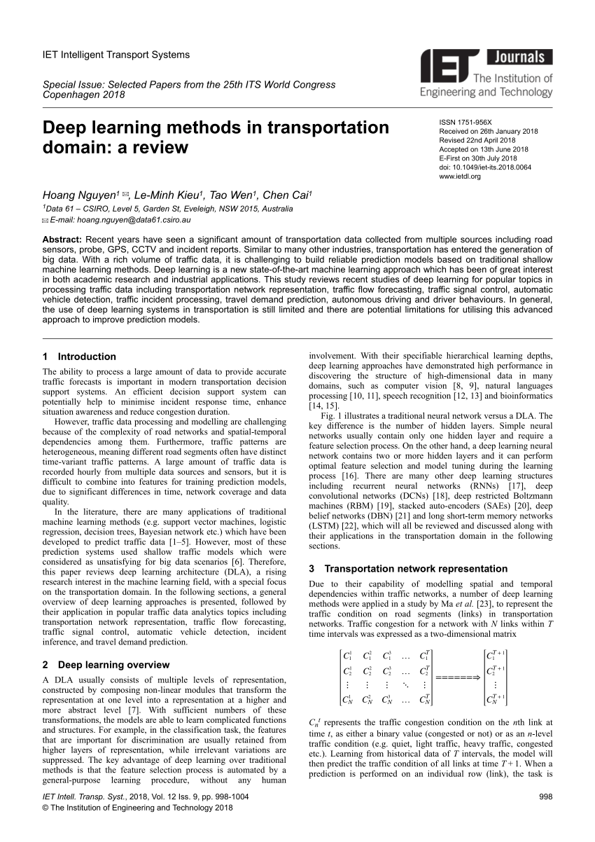 PDF) Deep learning methods in transportation domain: A review