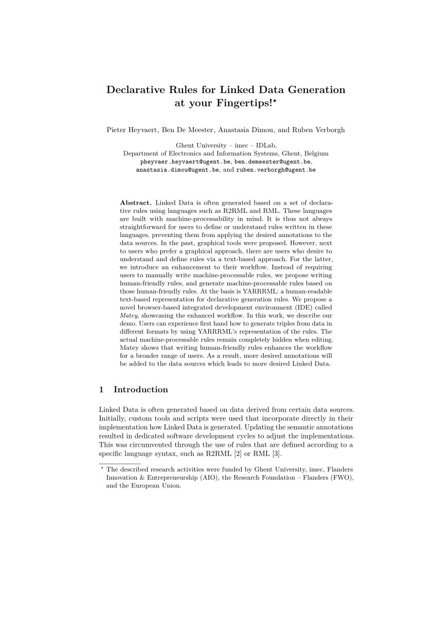 (PDF) Declarative Rules for Linked Data Generation at Your Fingertips