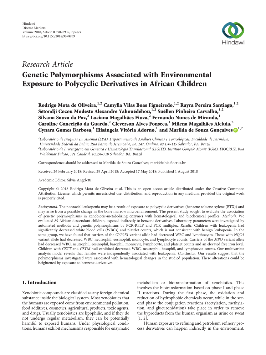 PDF) Genetic Polymorphisms Associated with Environmental Exposure to Polycyclic Derivatives in African Children