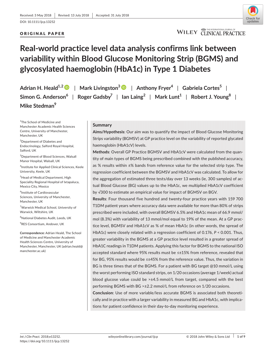 Pdf Real World Practice Level Data Analysis Confirms Link Between Variability Within Blood Glucose Monitoring Strip Bgms And Glycosylated Haemoglobin Hba1c In Type 1 Diabetes