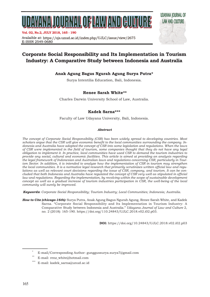 (PDF) Corporate Social Responsibility and Its Implementation in Tourism Industry: A Comparative 