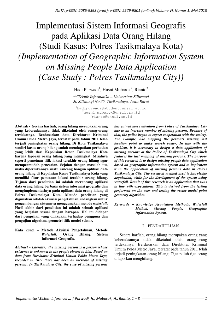 (PDF) Implementasi Sistem Informasi Geografis pada Aplikasi Data Orang Hilang (Studi Kasus ...