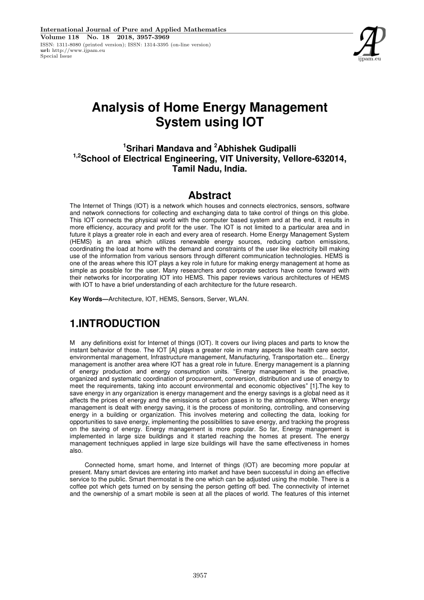 Pdf Analysis Of Home Energy Management System Using Iot - 