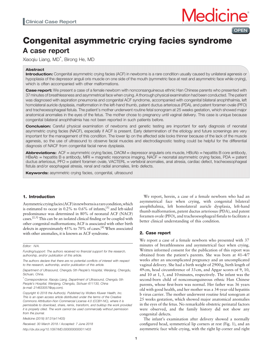 PDF Congenital asymmetric crying facies syndrome A case report