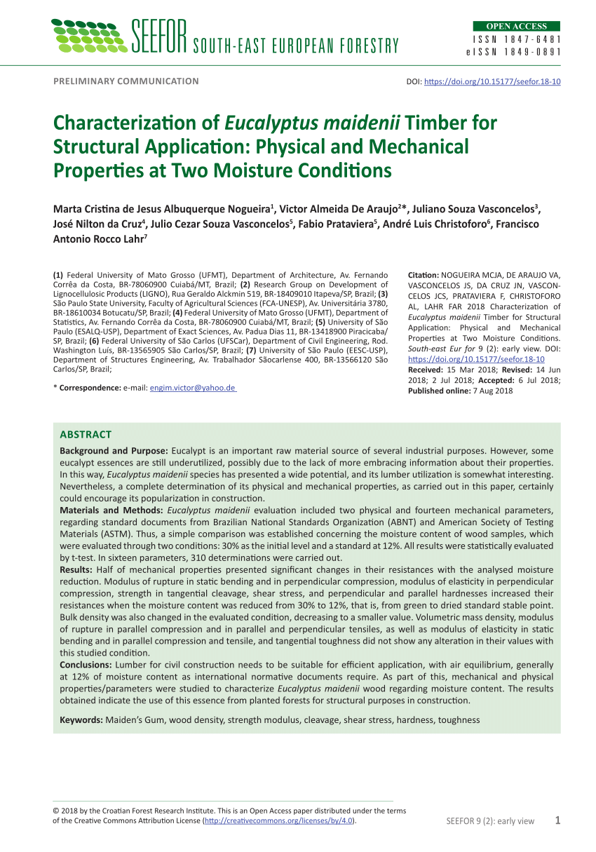 Characterisation of physical and mechanical properties of seven
