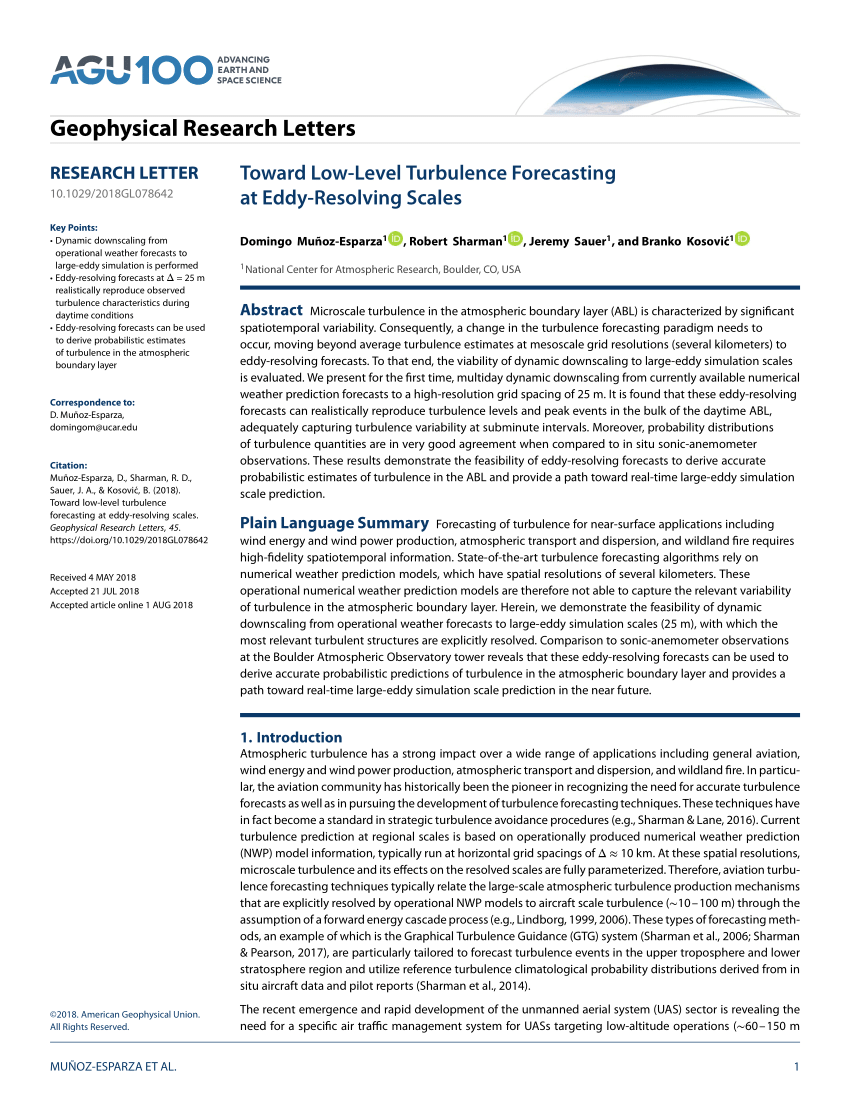 Pdf Toward Low Level Turbulence Forecasting At Eddy Resolving Scales