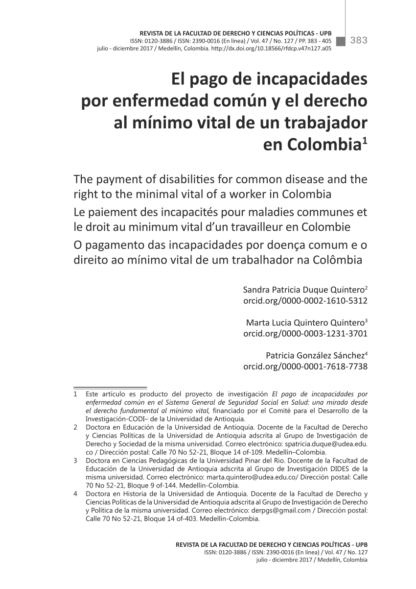 (PDF) El pago de incapacidades por enfermedad común y el derecho al