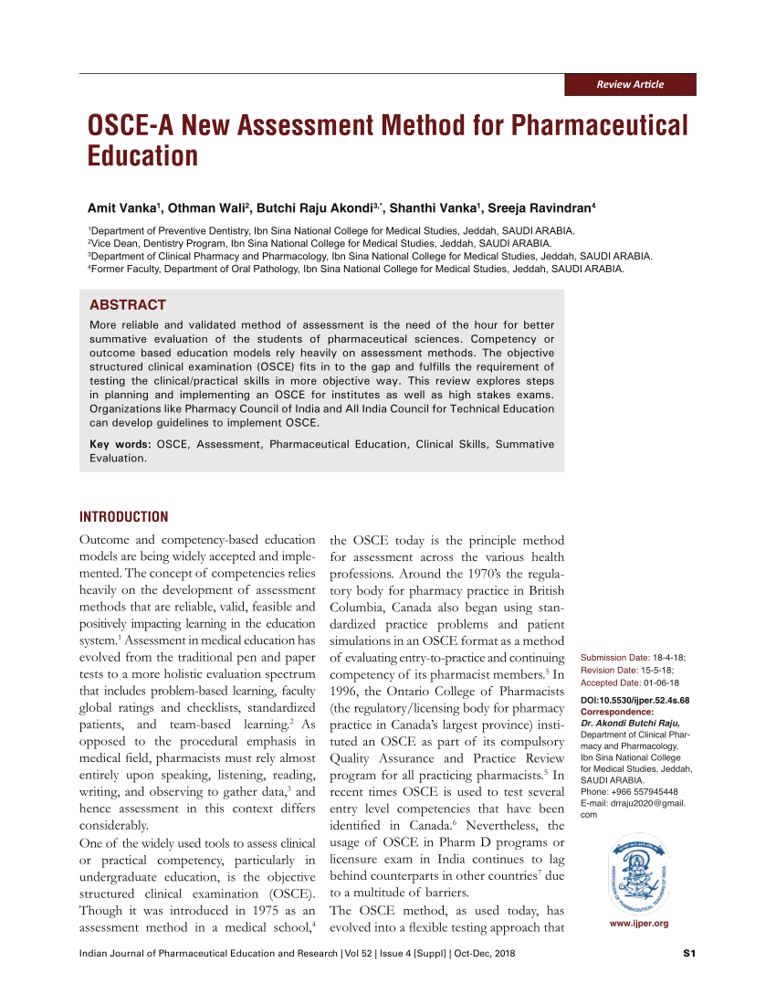 Pdf Osce A New Assessment Method For Pharmaceutical Education