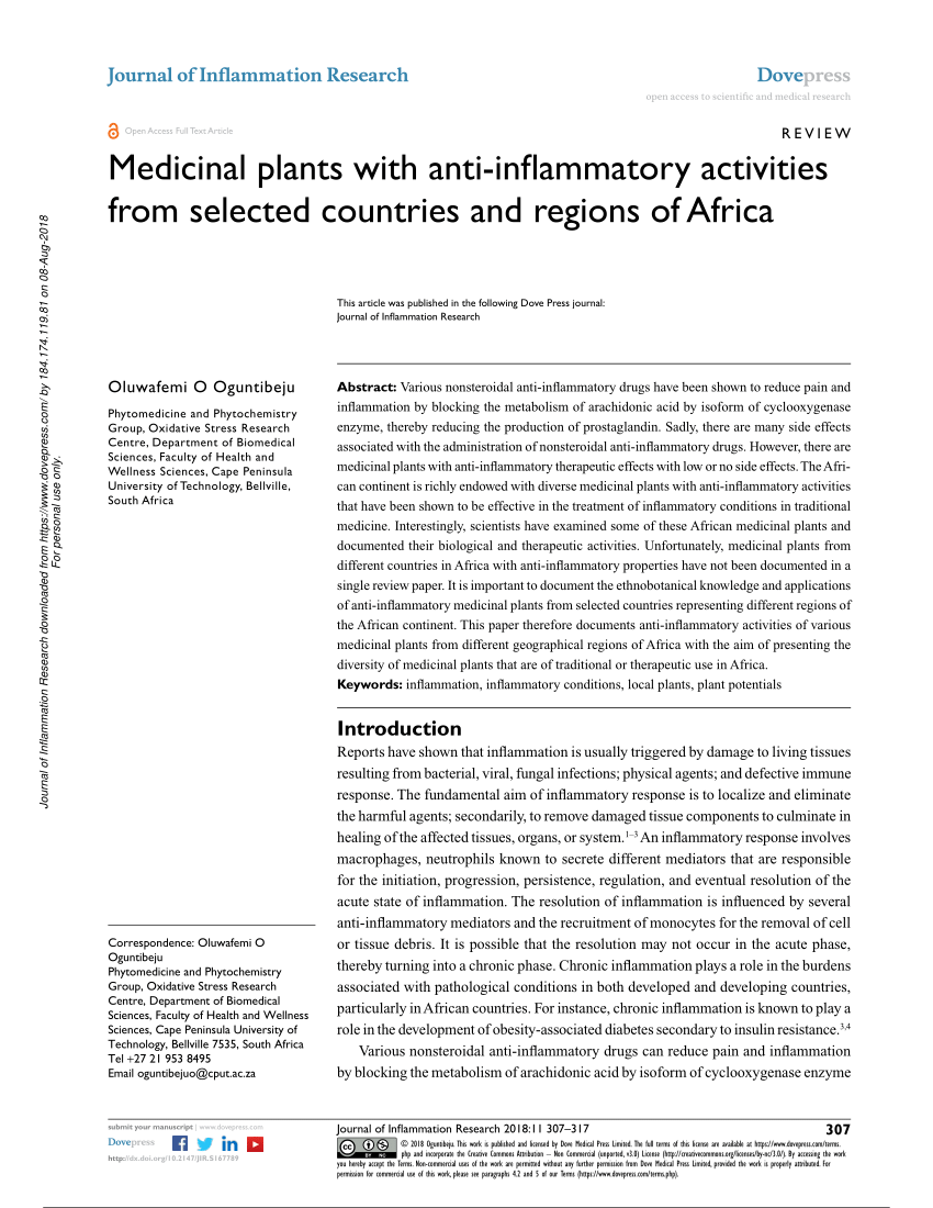 Pdf Medicinal Plants With Anti Inflammatory Activities From Selected Countries And Regions Of