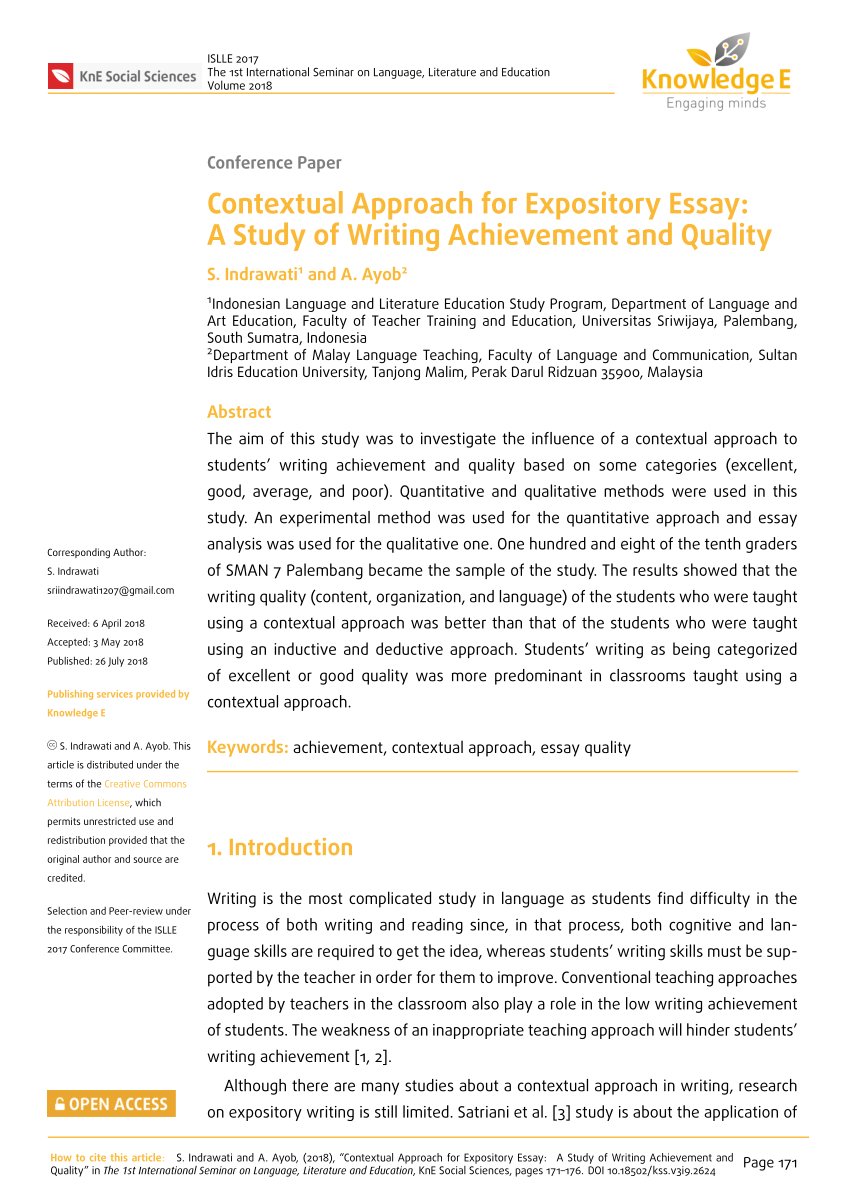 PDF) Contextual Approach for Expository Essay: A Study of Writing