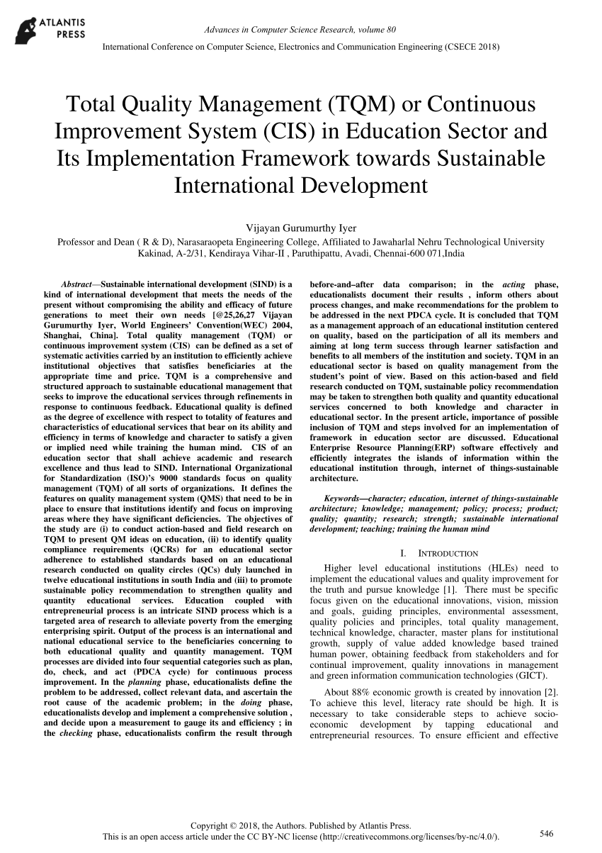 research paper on tqm in education