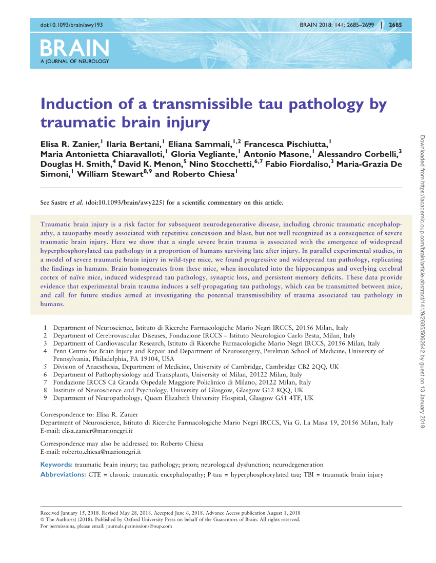 (PDF) Induction of a transmissible tau pathology by traumatic brain injury