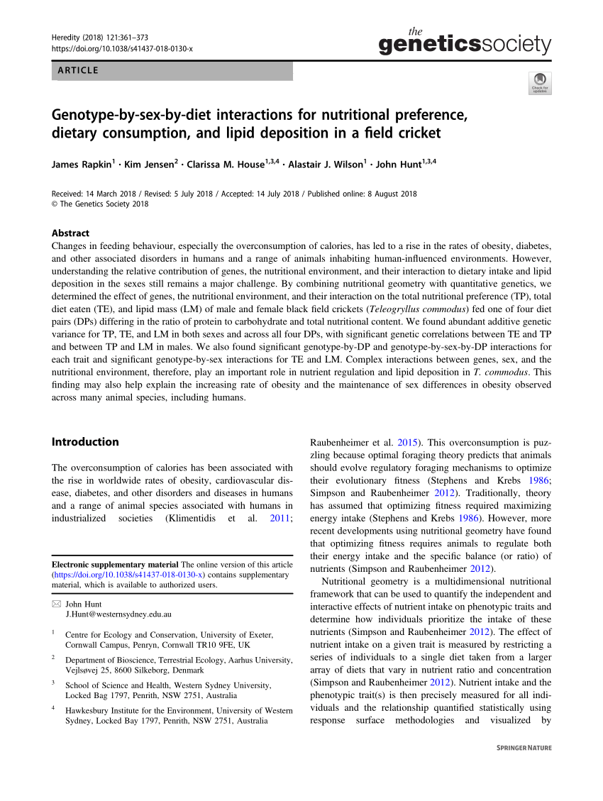 Pdf Genotype By Sex By Diet Interactions For Nutritional Preference Dietary Consumption And 9760