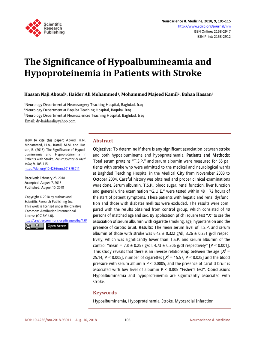 PDF The Significance of Hypoalbumineamia and Hypoproteinemia in  