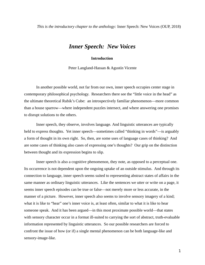 PDF Inner Speech New Voices. Introduction