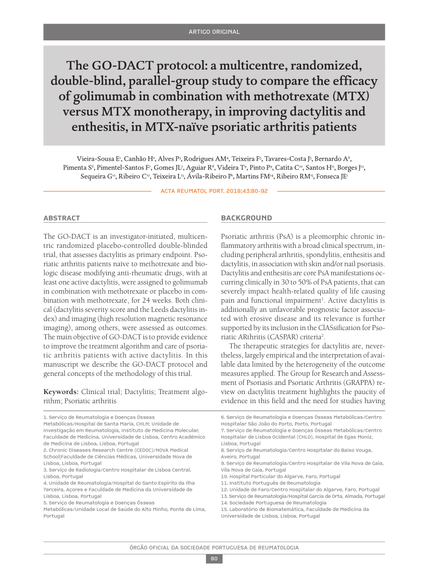 Pdf The Go Dact Protocol A Multicentre Randomized Double Blind Parallel Group Study To Compare The Efficacy Of Golimumab In Combination With Methotrexate Mtx Versus Mtx Monotherapy