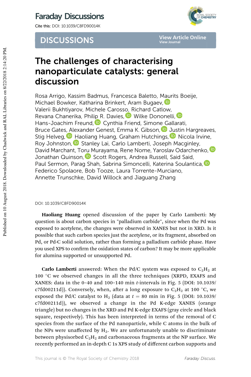Pdf The Challenges Of Characterising Nanoparticulate Catalysts General Discussion