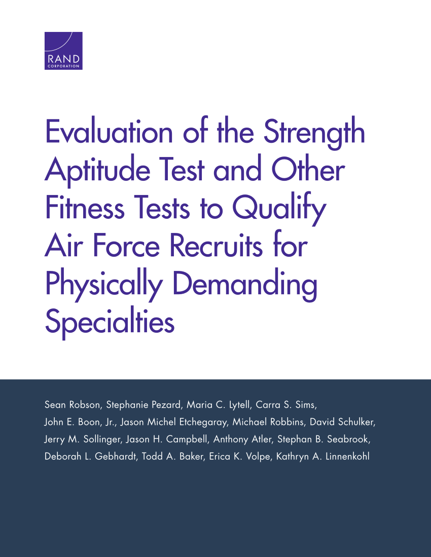  PDF Evaluation Of The Strength Aptitude Test And Other Fitness Tests To Qualify Air Force
