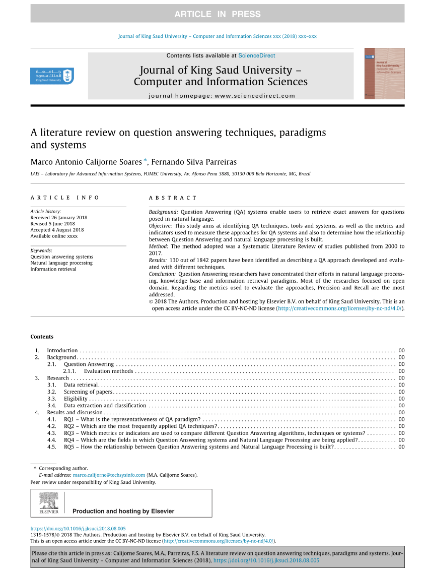 a literature review on question answering techniques paradigms and systems