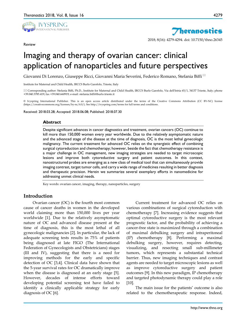 Pdf Imaging And Therapy Of Ovarian Cancer Clinical Application Of Nanoparticles And Future 