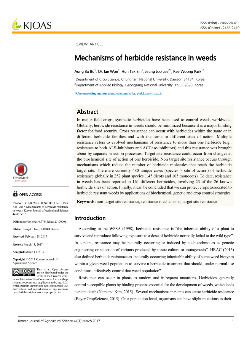 PDF) Mechanisms of herbicide resistance in weeds