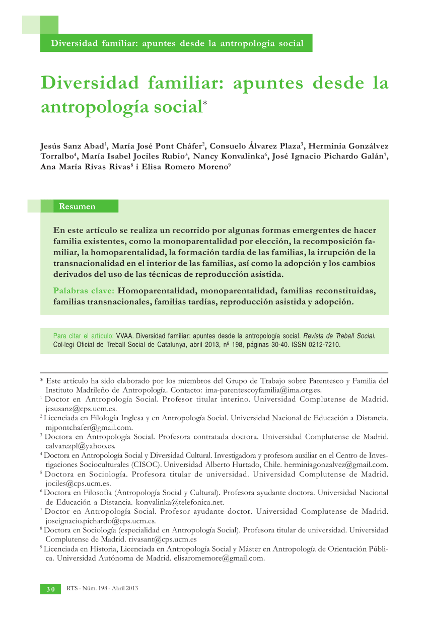 PDF) Diversidad familiar: apuntes desde la antropología social