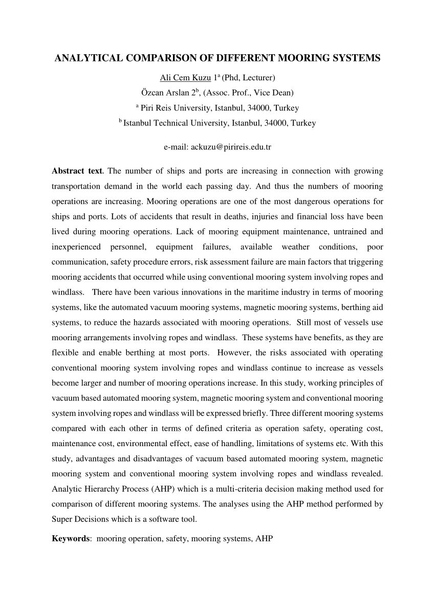 Pdf Analytic Comparison Of Different Mooring Systems