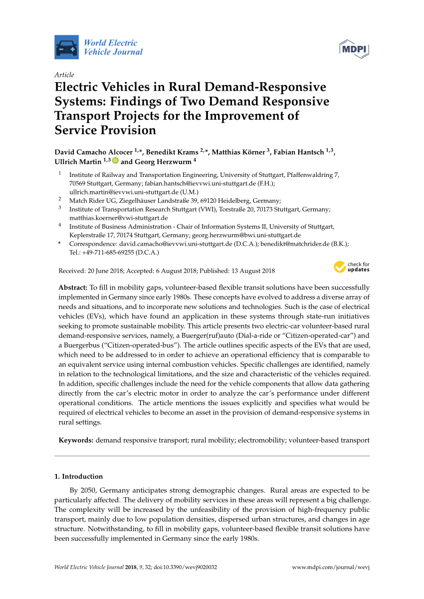(PDF) Electric Vehicles in Rural DemandResponsive Systems Findings of
