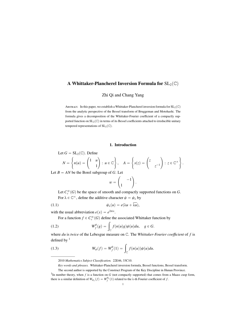 Pdf A Whittaker Plancherel Inversion Formula For Mathrm Sl 2 Mathbb C