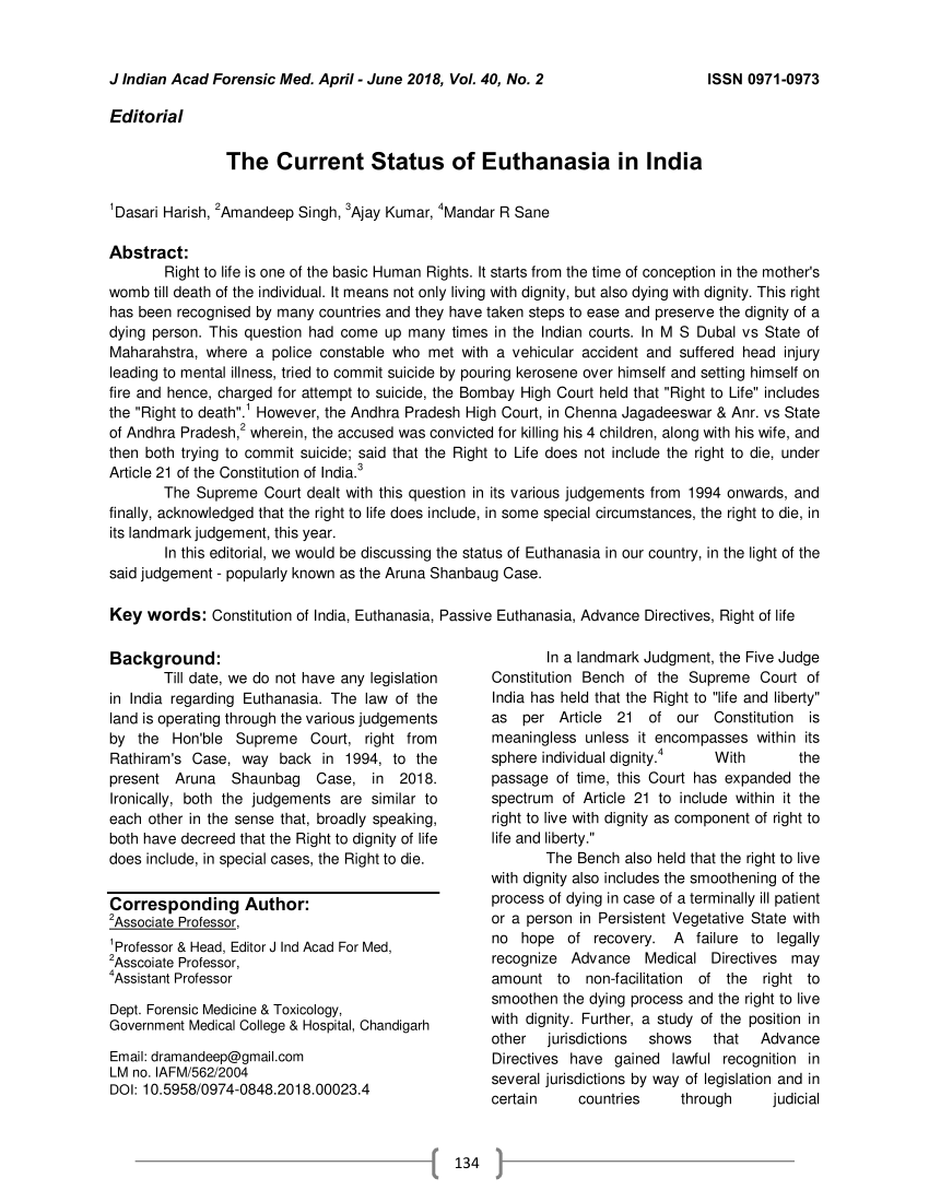 research paper on euthanasia in india