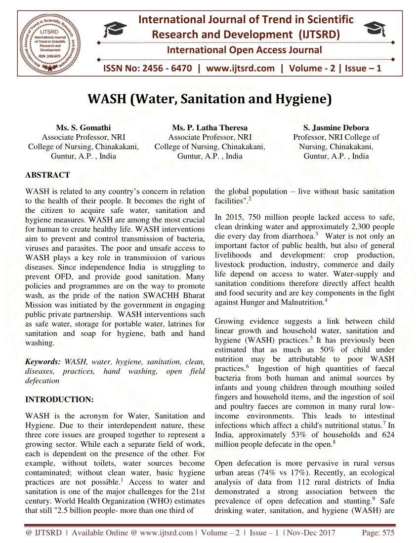 research proposal on water sanitation and hygiene pdf
