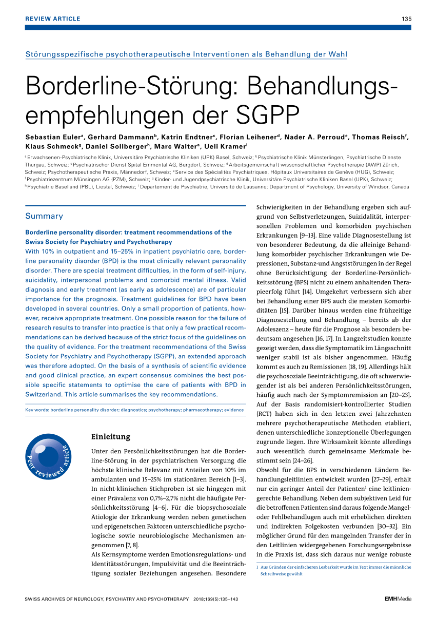 Pdf Borderline Storung Behandlungsempfehlungen Der Sgpp