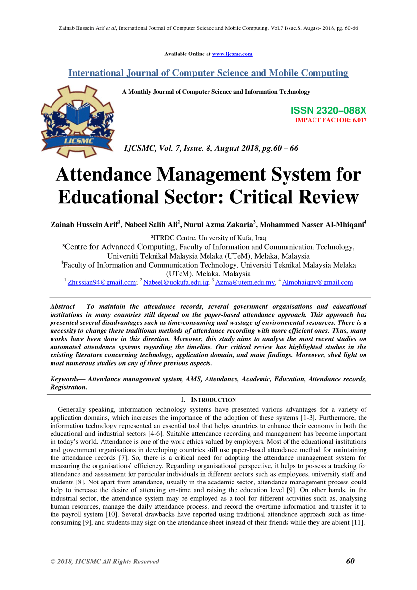 literature review of attendance management system