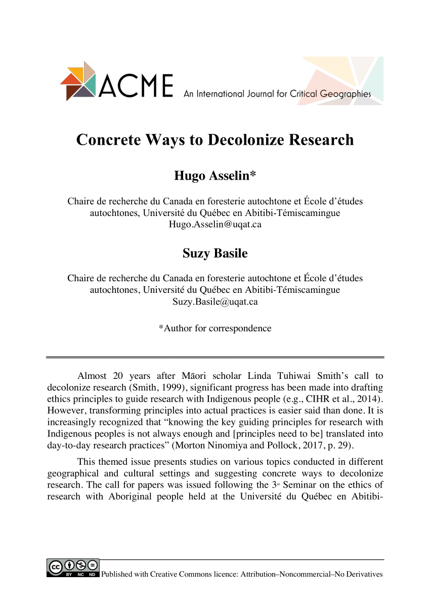 Pdf Concrete Ways To Decolonize Research