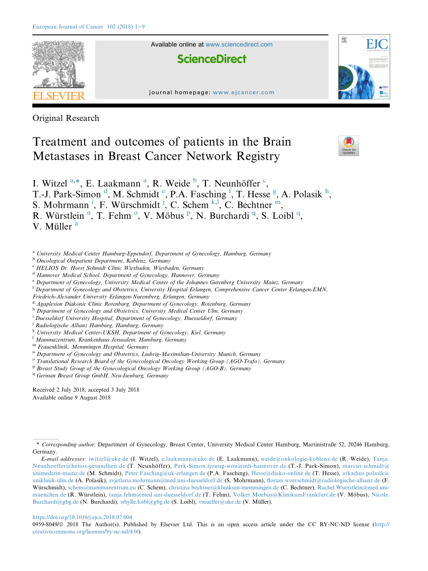 Pdf Treatment And Outcomes Of Patients In The Brain Metastases In Breast Cancer Network Registry