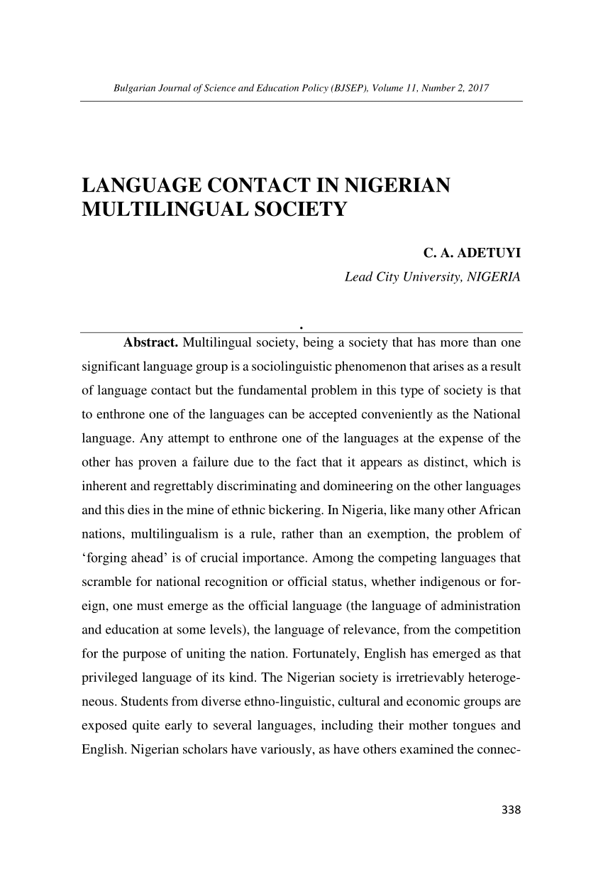 Pdf Language Contact In Nigerian Multilingual Society