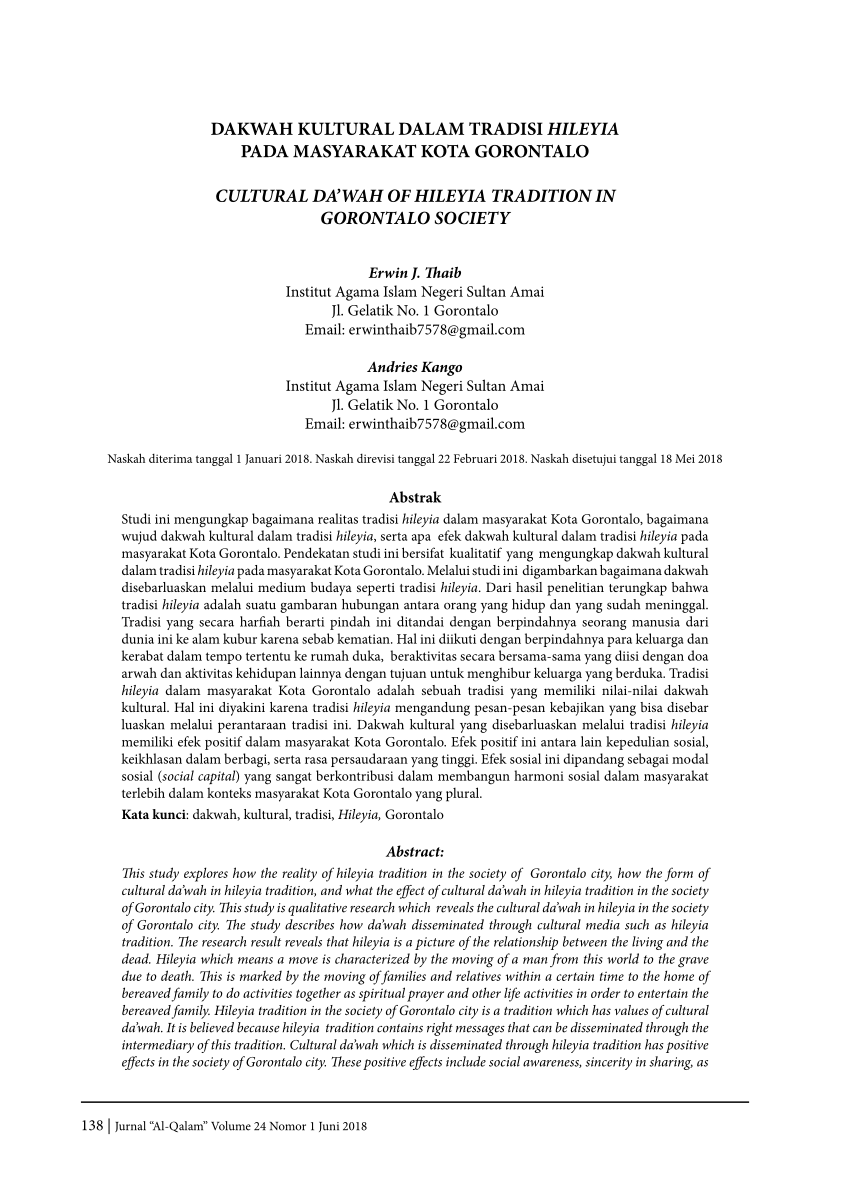 Pdf Dakwah Kultural Dalam Tradisi Hileyia Pada Masyarakat