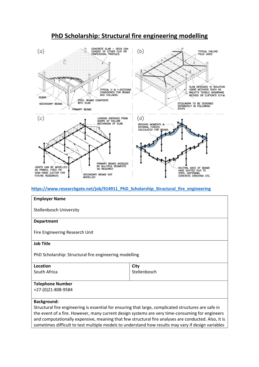 Pdf Phd Scholarship Structural Fire Engineering Modelling 